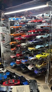 Car Display Case 33 Pcs Acrylic LED Light & Black Wheels Model 1/64 Diecast Rack - Picture 1 of 22