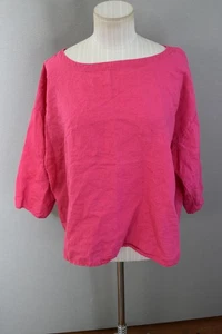 Eileen Fisher Shirt Women Large Pink Organic Linen Boxy Casual Top Short Sleeve - Picture 1 of 5