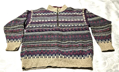 复古 ~ REI ~ ~ 女士 ~ WoolKnit ~ ~ 长袖 ~ ~ 四拉链 ~ ~ 毛衣 ~ 大号 — 第 1/4 张图片