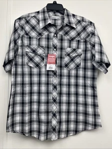Wrangler schwarz kariert Perlen Druckknopfleiste Cowboy Hemd Größe Large Bin C - Bild 1 von 5