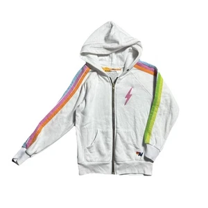 Aviator Nation Zip Up Sweater Lighting Bolt Rainbow Stripes Kid Size 10 - Picture 1 of 8