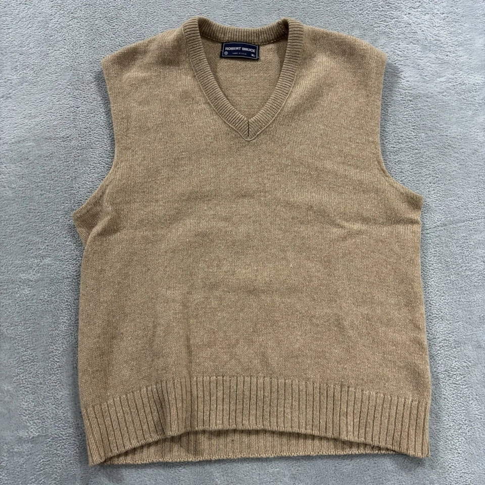 Chaleco Suéter Robert Bruce De Colección Para Hombre XL Hecho en EE. UU. Lana Etiqueta Unión Beige Foto 1 de 4