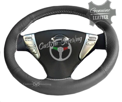 For NISSAN 370Z 2009-2018 DARK GREY Grain &Perfo Leather Steering Wheel Cover - Image 1 of 4