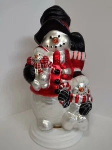 Vintage Mercury Glass Snowmen Snowman 18" Wood Base Christmas Decor EUC - Picture 1 of 5