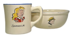 Taza y cuenco de cerámica para niños Dick Tracy Homer Laughlin de colección años 50 EE. UU. - Imagen 1 de 11