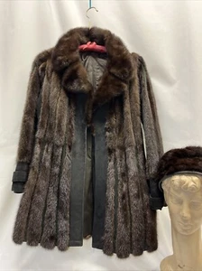 Mink Fur Jacket Brown w/Black Suede Panels Sz M vintage 70s - Picture 1 of 12