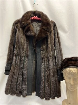 Chaqueta de piel de visón marrón con paneles de gamuza negra talla M vintage años 70 Foto 1 de 4