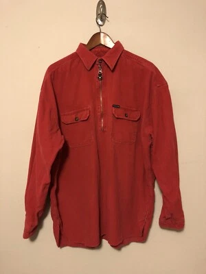 Структура красный/оранжевый мужской Cordaroy 1/4 молнии большой 100% хлопок рубашка тяжелый - Изображение 1 из 4