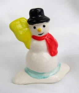 Vintage Miniature Hand Painted Porcelain Snowman with Scarf & Broom 2" Figurine - Picture 1 of 5
