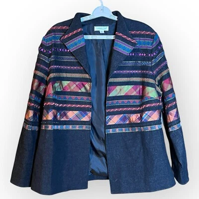 Chaqueta Occidental Negra Denim Artsy Cinta Embellecida Mujer 16 Coldwater Creek Foto 1 de 4