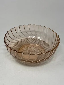 Vintage Kig Indonesia Pink Depression Glass Bowl Sunflower Waffle Cut Swirl - Picture 1 of 7