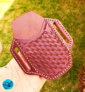 CUSTOM HANDMADE FULL ENGRAVED GENUINE COW LEATHER SHEATH FOR FOLDING KNIFE 1715 - Picture 1 of 4