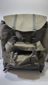 Vtg Army Rubberized Waterproof Leather Military External Frame Rucksack Backpack - Picture 1 of 5