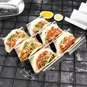 Supporto Taco 4 Confezioni - Acciaio Inox Taco Rack Camion Vassoio Stile Forno Sicuro - Foto 1 di 7