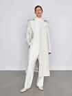 Women's Genuine Leather Long Coat Real Lambskin Stylish White Belted Trench Coat