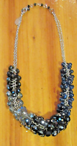 18" WHITE HOUSE BLACK MARKET silver tone link Necklace Blue glass bead chunky