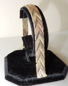 Tri-Color 14kt Gold Textured Chevron Bracelet, 26g, 7.25" L, 31/6" W, NEW OLD ST - Picture 1 of 11