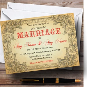 Typography Vintage Red Postcard Personalised Wedding Invitations - Picture 1 of 1