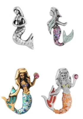 Origami Owl SILVER TONE OR GLITTER MERMAID Floating Enamel BEACH & OCEAN Charm - Image 1 of 2