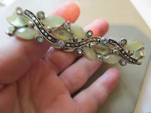 BONITA PULSERA ELÁSTICA DE CUENTAS DE CRISTAL VIDRIO COLOR CITRINO TONO PLATEADO REINO UNIDO - Imagen 1 de 4