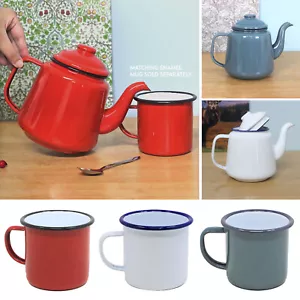 Matching Tea Pots & Mug Tea Serving Teapot Enamel Tin Coffee Cups Drinking Mugs - Picture 1 of 22