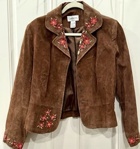 Vintage Chadwicks Damen Jacke Größe 12 Wildleder Leder Blumen bestickt 1990er - Bild 1 von 11