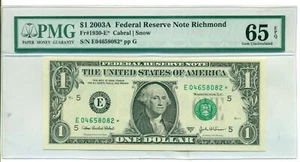 2003 A $1 FRB Dollar Richmond Star Replacement Note Gem Unc 65 EPQ PMG - Picture 1 of 4