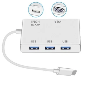 Type C to HDMI TV VGA 3 USB 3.0 Cable Adapter Converter for Macbook Notebook PC - Picture 1 of 9