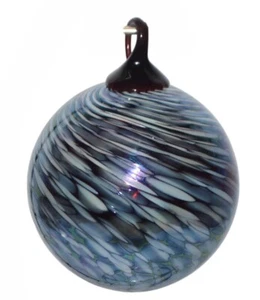 Hand Blown Glass Ornament Iridescent Blue Swirl Hanging - Picture 1 of 9