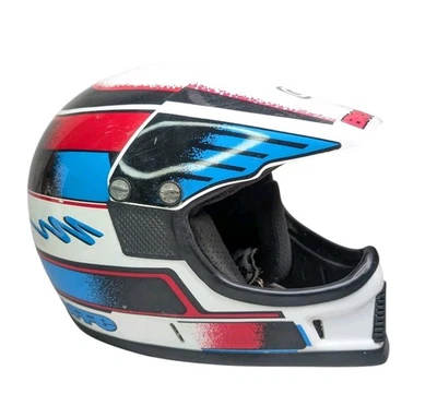 Capacete de rosto inteiro vintage 1993 Bieffe motocross anos 80 anos 90 Itália MX vermelho azul branco - Imagem 1 de 4