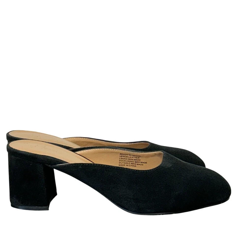 Nanette Lepore Peggy Tacón Bloque Negro Gamuza Cuero Mules Mujer’s Talla 8.5 Foto 1 de 4