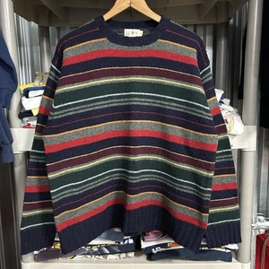 VTG J. Crew Sweater Men's Medium Oarsman Striped Wool 90s Prep Ivy Grunge - Picture 1 of 6