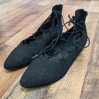 Балет Eileen Fisher Black Loop 2 на шнуровке с плоским заостренным носком размер 8 Goth Vamp  - Изображение 1 из 4