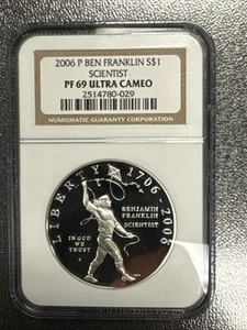 2006-P $1 Ben Franklin Scientist Proof Silver Dollar NGC PF69 Ultra Cameo. - Picture 1 of 7
