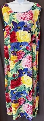 VTG 90s Jams World Rayon Bright Floral Hawaiian Sleeveless Babydoll Sundress XL - Image 1 of 4