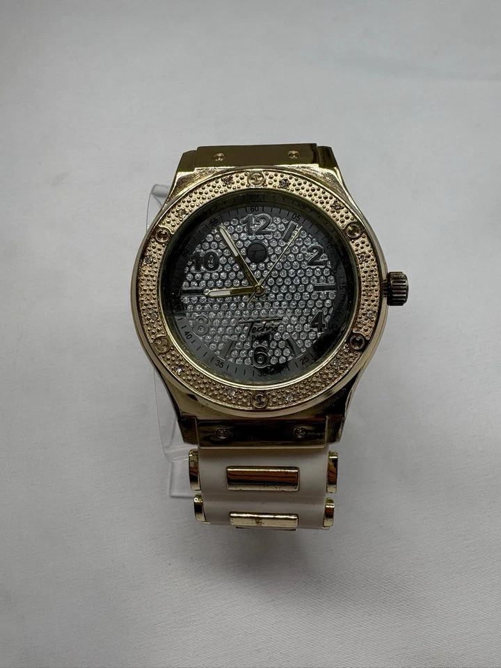 Reloj Techno Pave Oro Blanco Joyas WR 7758 Moda Banda Silicona Foto 1 de 4