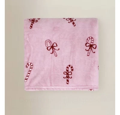 CHRISTMAS PINK CANDY CANE THROW BLANKET SUPER-SOFT  COSY 120x150cm  - Image 1 of 2
