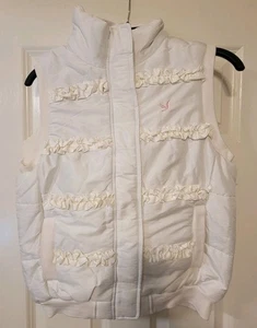 Snozu Girls White Puffer Vest 14/16 Sleeveless Zip Front Pockets Ruffles Winter - Picture 1 of 11