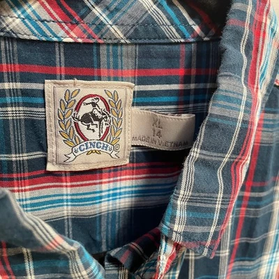 Camisa Cinch Meninos XL Azul Xadrez Pérola Snap Western Rodeio Cowboy - Imagem 1 de 4