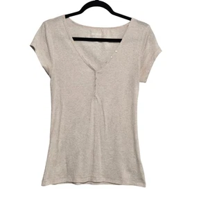 Perfektes Damen Y2K Normcore tailliertes Henley Top Größe M Preppy Academia zeitlos  - Bild 1 von 7