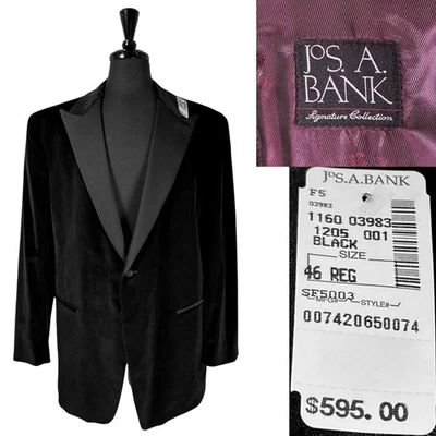 Jos. A. Blazer chaqueta de esmoquin de terciopelo negro Bank 46R para hombre solapa pico nuevo con etiquetas precio de venta sugerido por el fabricante $595 Foto 1 de 4