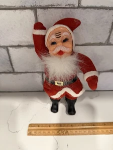 Vintage beflockte SANTA Weihnachtsfigur Samt bedeckt Blasform 11 ZOLL groß - Bild 1 von 7