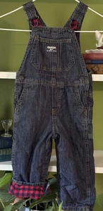 Osh Kosh B’gosh Overalls 18 Months Lined Checkered Baby Toddler Vestbak Jeans - Picture 1 of 12