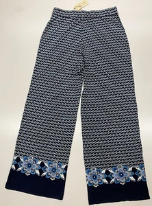 M.S.S.P. MAX STUDIO SPECIALTY PRODUCTS Navy Blue Floral Pants Size M ~NWT~ - Picture 1 of 6