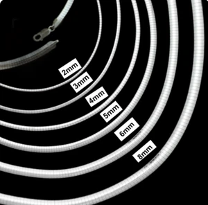 Solid 925 Sterling Silver Italian Flat Omega Chain Choker Layering Necklace - Picture 1 of 27