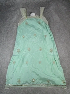 Zara Dress Girls 13-14 Blue Beige Embroidered New - Picture 1 of 9