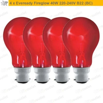 EVERYDAY 4 x Red Bulb Fireglow Flame Effect 40W Eveready GLS Light Bayonet BC B22 240V