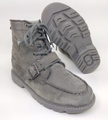 Polo Ralph Lauren Ranger Youth Kids Size 2 Shoes Gray Suede Lace Up Combat Boot - Imagem 1 de 4