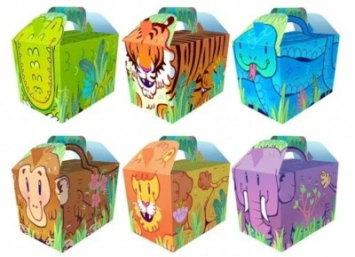 JUNGLE CARTOON Animals Birthday Party Boxes Childrens Kids Food Meal Gift Box PW - Изображение 1 из 3