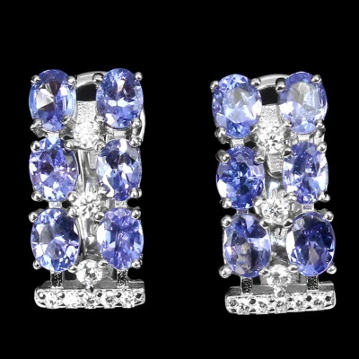 925 Sterling Silver Unheated Oval Blue Tanzanite 4x3mm Simulated Cz  Earrings - Image 1 of 4